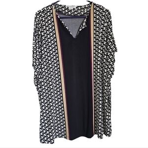 Liz Claiborne geo pattern black and white short sleeve blouse womens size xl